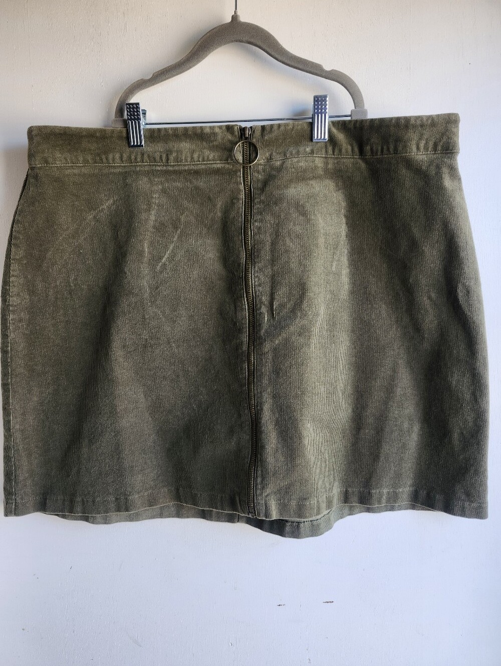 Forever 21 Olive Green Corduroy Mini Skirt with Ring Waist Accent